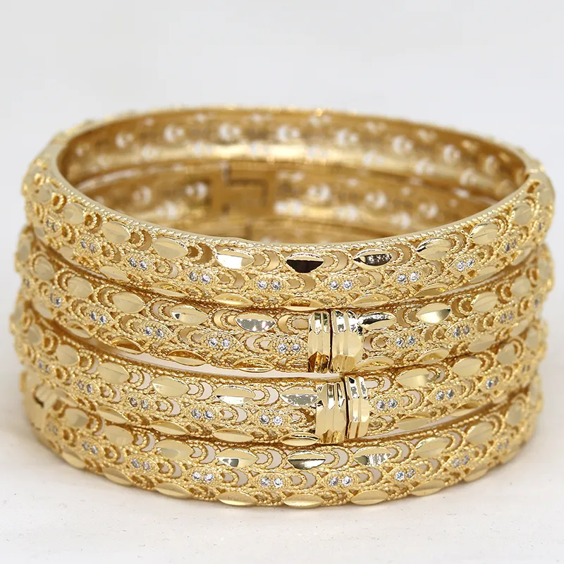 Dubai Bangles För Kvinnor Flicka Rhinestones Smycken 14K Guldpläterad Afrika Lyx Saudiarabien Armacelets Habesha Indian Bride Gift 220411