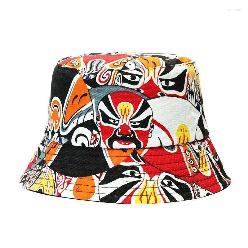 Berets Unisex Pot Antique Mask Bucket Hats For Women Spring Summer Opera Complex Print Panama Sun Fisherman Caps Foldable F193Berets Wend22