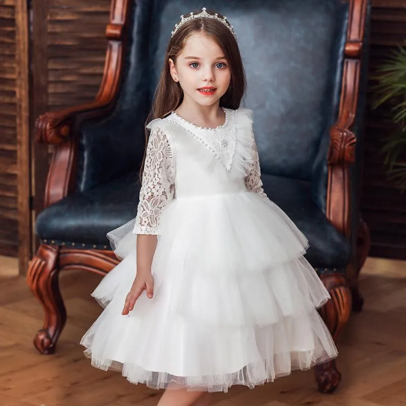 Meisjesjurken meisjes gelaagde prinsesjurk parel baby kinderen elegant feest tutu pluizige prom jurk kinderen bruidsmeisjes avond verjaardag