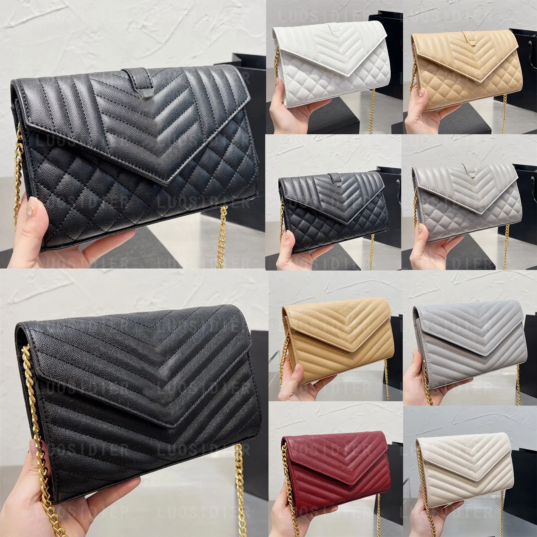 Envelope Bag Chain Wallet Women Luxurys Mix Matelasse Grain De Poudre Embossed Leather Shoulder Medium Pouch Handbag Crossbody Bag Cassandre Purse