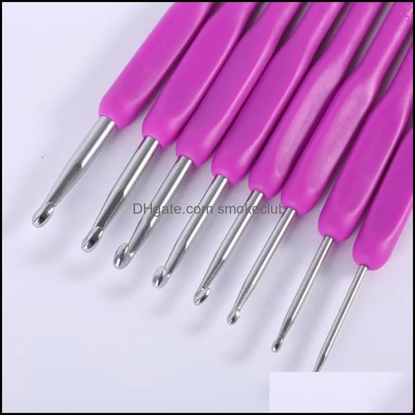 New 8Pcs Soft Plastic Handle Aluminum Crochet Hook Weave Knit Needle Set 2.5-6mm DIY Crafts