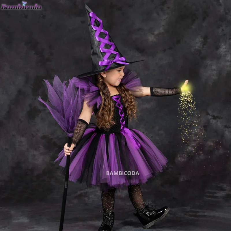 Särskilda tillfällen Halloween Girls Witch Costume Carnival Party Children Dress Up Kids Purple Ghost Bat Mesh Tulle Tutu 220826