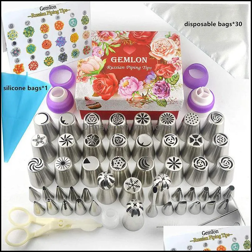 32/88pcs cake decorating set stainless russian piping tips cream confectionery nozzles scraper pastry bag baking tools for cakes &