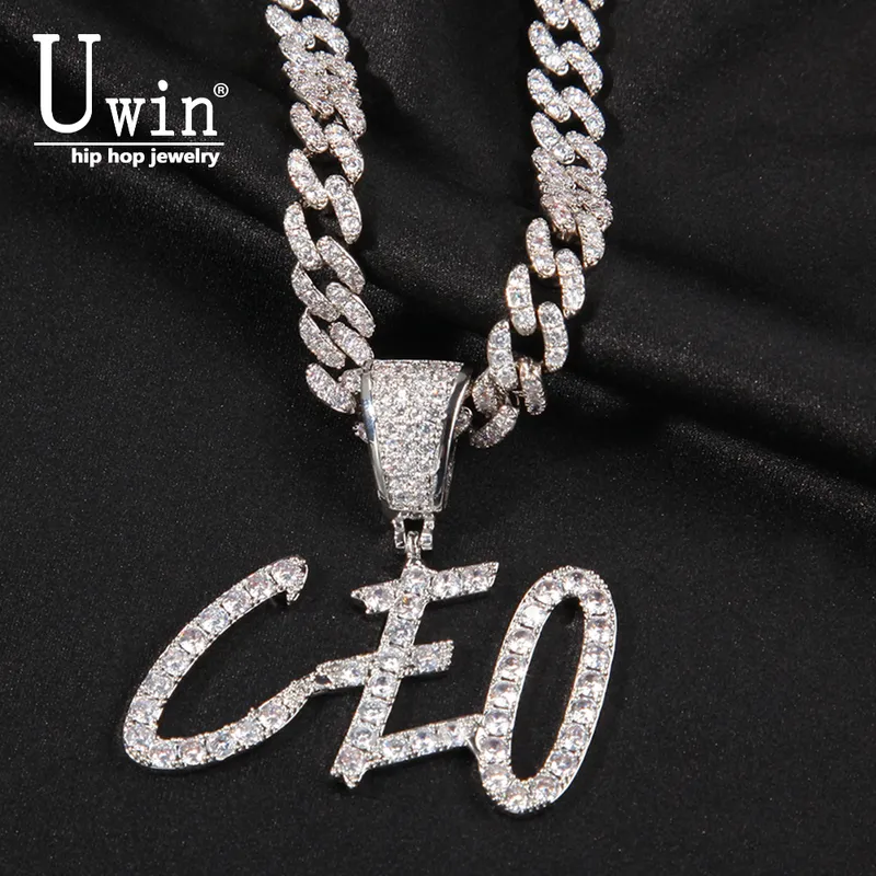 Uwin Lettere a pennello a grandi dimensioni Nome personalizzate Collane pendenti completamente ghiacciata per uomini hiphop gioielli regalo 220722