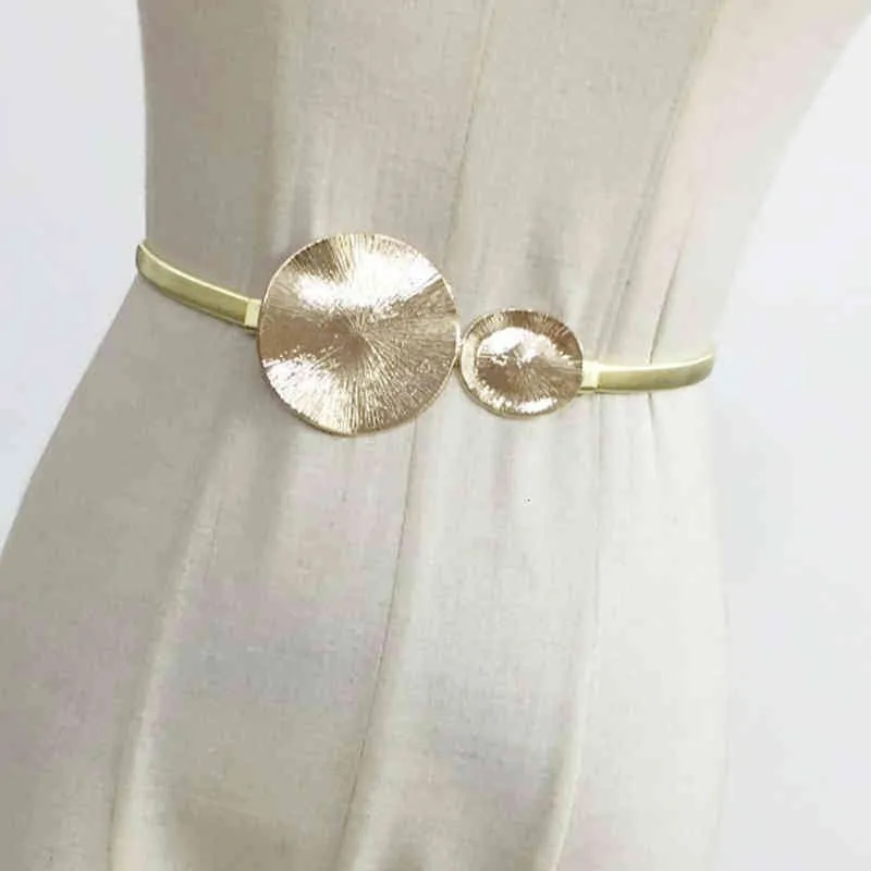 Cinture Luxury Moda Elastico Metallo in metallo in argento catena d'oro femmina fibbia a foglie rotonde per le donne Abiti cinturini cinturini A5UN