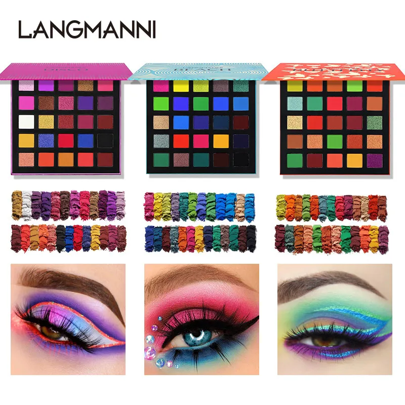 Langmanni 25 Färg Matt Pearlescent Eyeshadow Palette Långvarig naturlig makeup Shimmer Glitter Eye Shadow