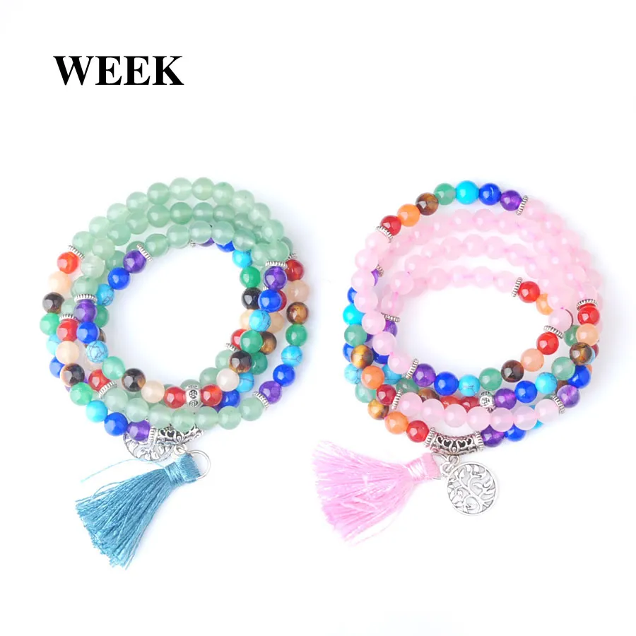 Tydzień HOT 6 mm 7 Chakra Tybetańska modlitwa 108 Mala Bead Strands Bransoletka Kobiet Mężczyzn biżuterii Bk323