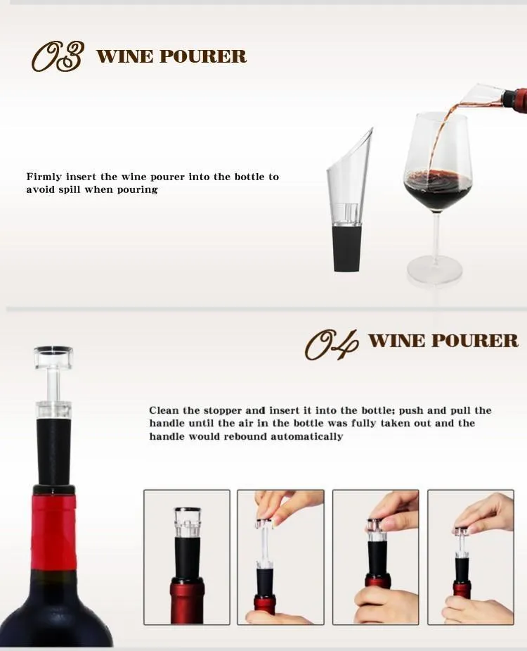 Sunway bar accessories automatic corkscrew electric wine opener set with wine stopper,wine pourer and foil cutter include