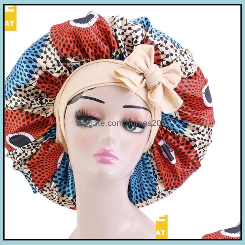 Women`s Extra Large Hair Cap For Sleeping New African Elastic Artificial Silk Printed Satin Round Hat Chemo Bonnet Night Turban