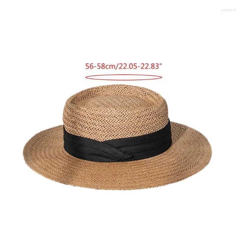 Breda randen hattar sommarvävd halm sun hatt platt band boho panama boater strand drop pros22