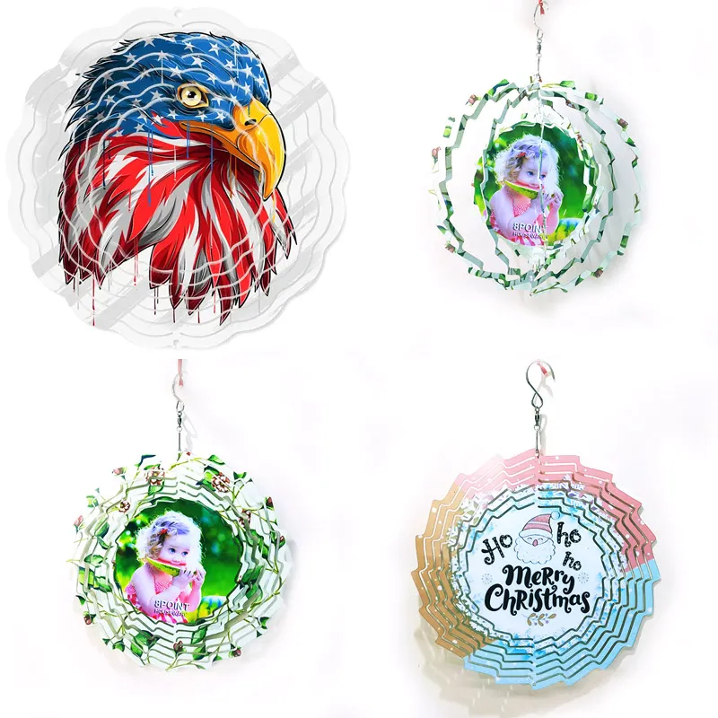 Creative Aluminium Sublimation DIY Wind Spinner 20cm 25cm Jul Heminredning Dubbelsidig Circle Garden Wind Chimes