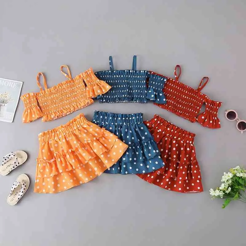 Citgeett Summer Kids Girls 2 pezzi Set di abbigliamento Dot stampato Ruffles Off spalla Top Gonne a strati Suit J220711