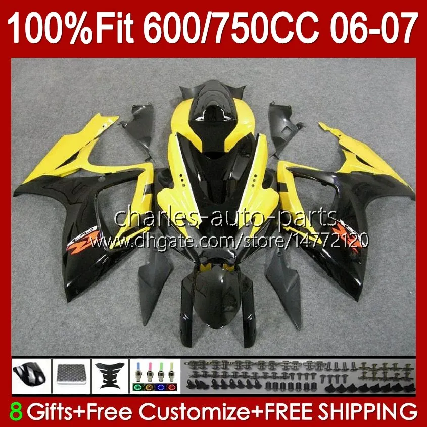 OEM Body For SUZUKI yellow stock GSXR-600 GSXR750 K6 GSX-R750 06-07 Bodywork 130No.63 GSXR 750CC 600CC 750 600 CC GSXR600 06 07 GSXR-750 2006 2007 Injection mold Fairing