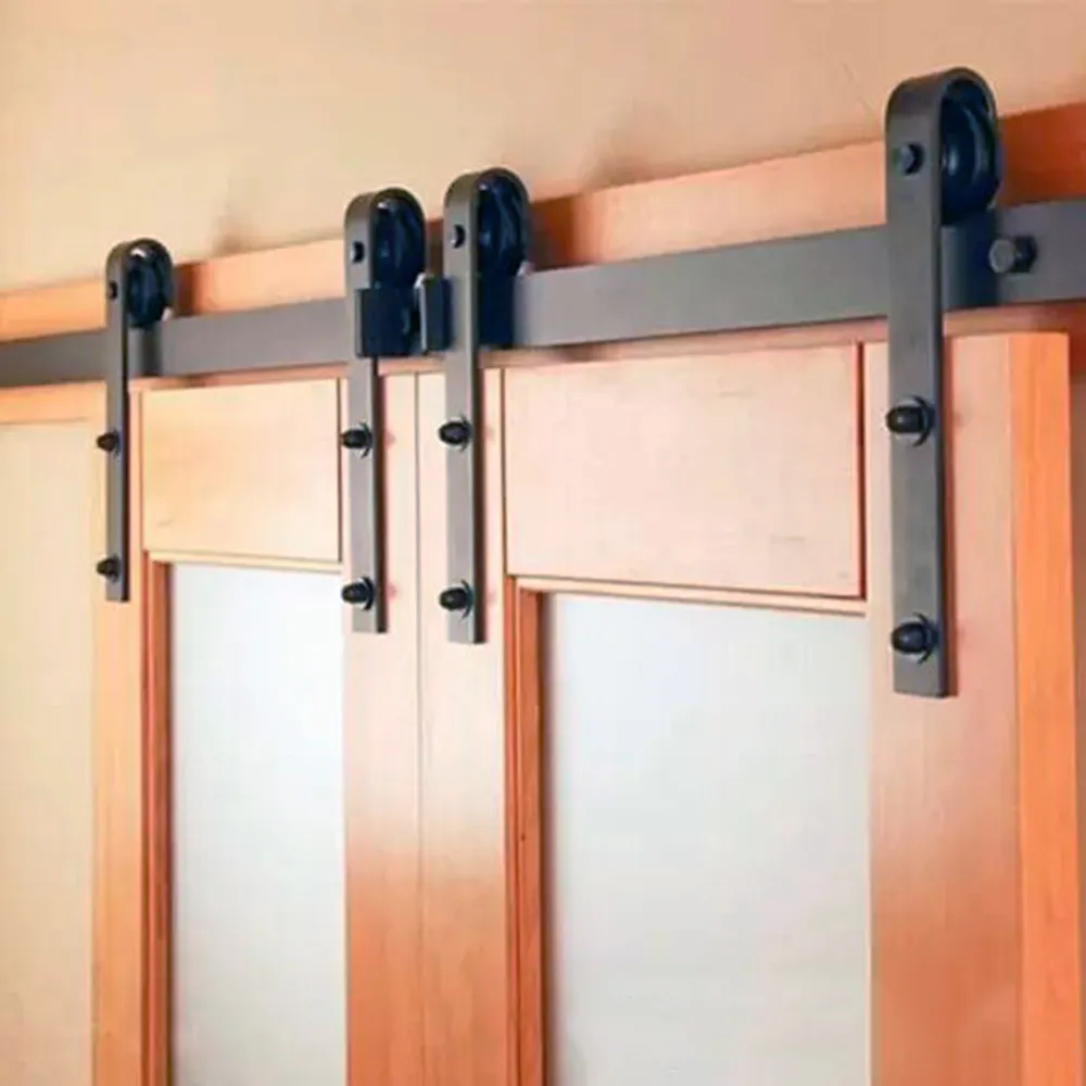 Double Sliding Barn Wood Door Heavy duty modern wooden black hardware kit