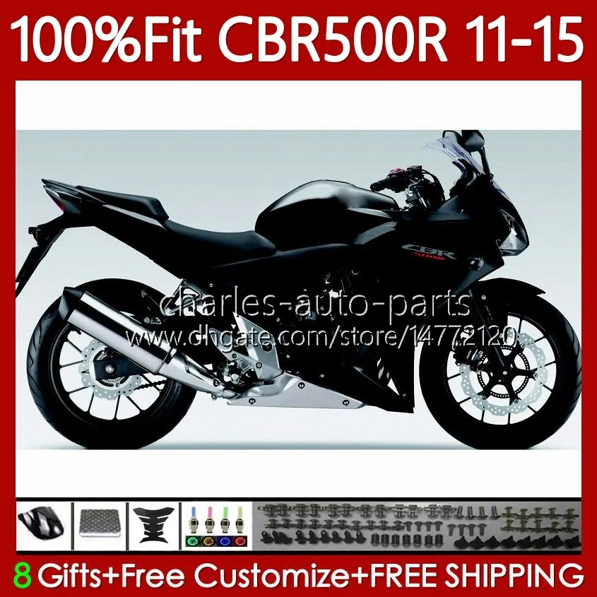 Injektionsformmissor för Honda CBR 500 R CC 500R RR CBR500R 11 12 13 14 15 Kropp 126NO.64 CBR500RR 2011 2012 2013 2014 2015 CBR500 RR 11-15 OEM Gloss Black Bodywork Kit