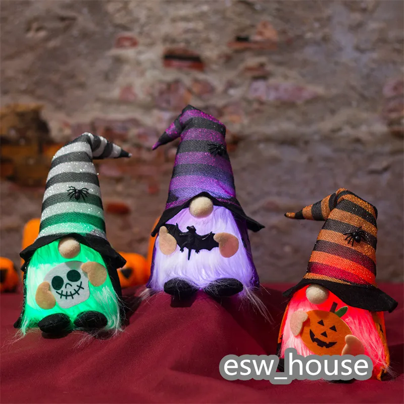Halloween Plush Witch Gnomy z światłami imprezowymi ozdobami wystroju domu