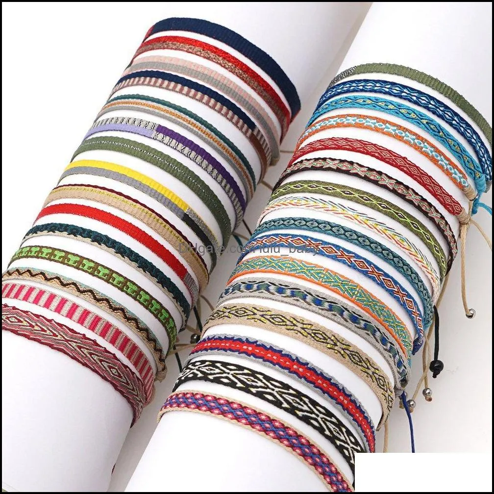 Link Chain Bohemian Handmade Woven Rope Armband Etniska justerbara charmarmband f￶r kvinnor Girl Cuff Smycken Drop Delivery 2021 Lu Dh631