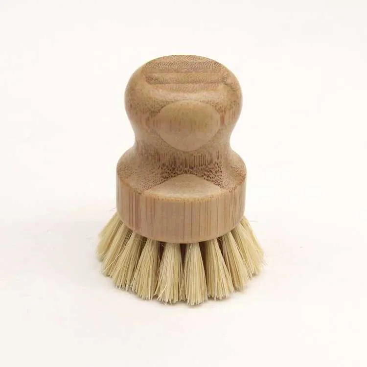 Round Wood Brush Handle Pot Dish Household Sisal Palm Bamboo Kitchen Chores Rub Cleaning Brushes DH8586