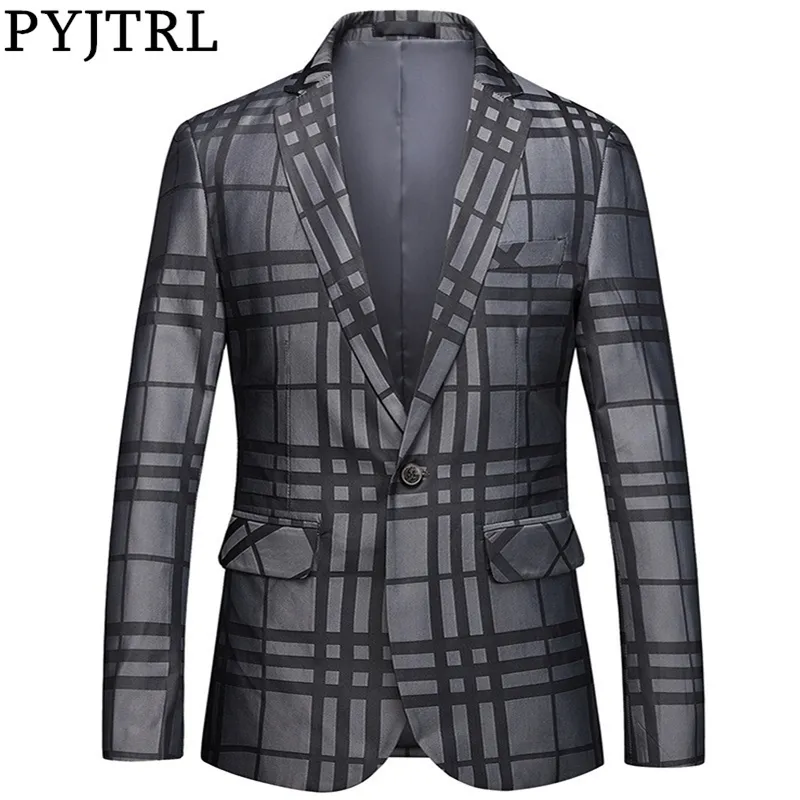 Pyjtrl Autumn Suit Jacket Mens Plaid Blaid Slim Casual Blazers Blazer Hombre Assume 201104