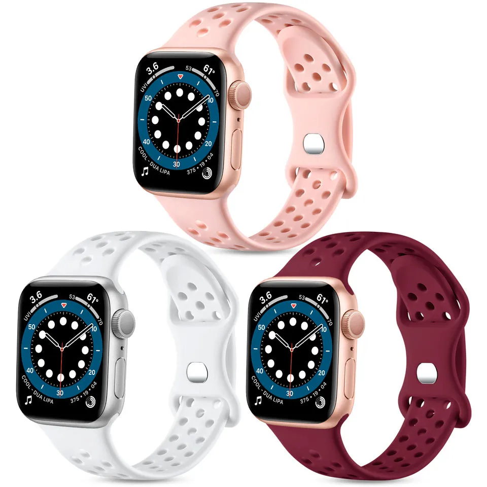 Apple Watch Bantları İçin Silikon Kayışlar 38/40/41mm 42/44/45mm Çift Tepe Nefes Alabilen Spor Bilekleri Iwatch SE 7 6 5 4 3 2 Yumuşak Kayış Değiştirme