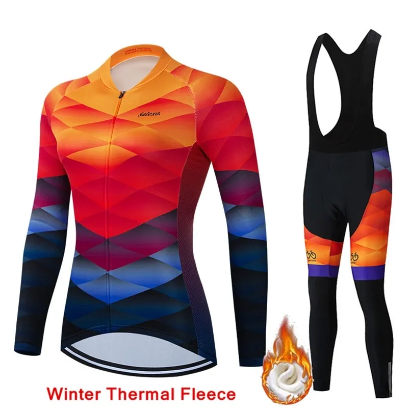 Winter Fleece Women Fashion Cycling Jersey Set Mountian Bicycle Clothes Wear Ropa Ciclismo Racing Cycling Cycling Clicking 220601