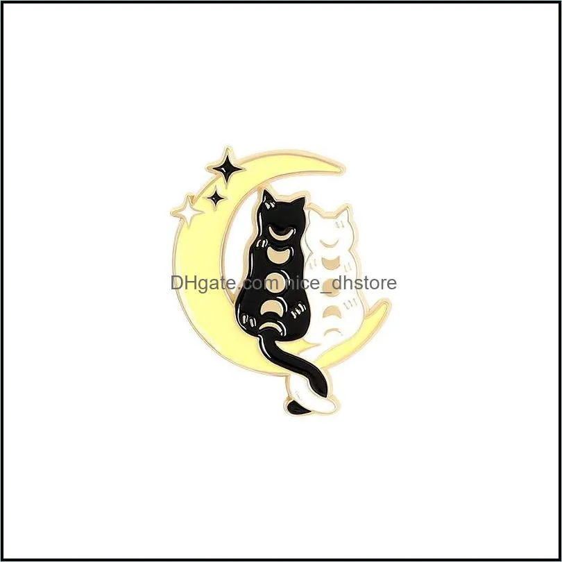 moon black cat enamel brooches pin for women fashion dress coat shirt demin metal brooch pins badges promotion gift 2021 new design