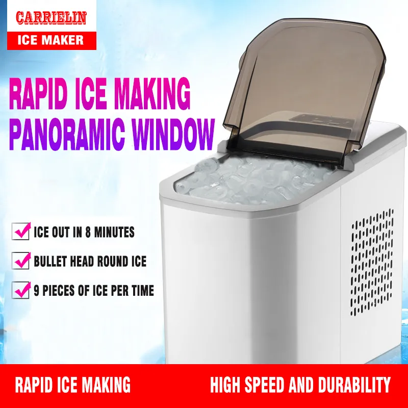 Buz Maker Elektrikli Mermi Silindirik Taşınabilir Buz Makinesi 12kg/24 saat Süt Çay Dükkanı için Otomatik Ev Manuel Su ile