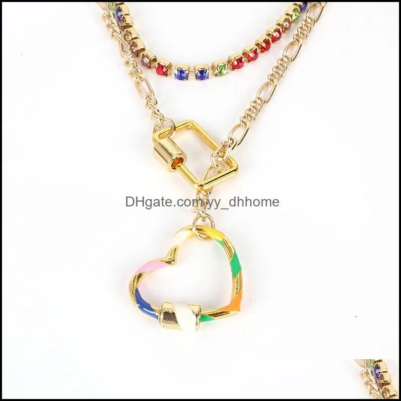 Simplicity Alloy Heart Pendant Necklaces Fashion Geometry Chains Diamond Multilayer Clavicle Chain Color Spiral Twisting Link Buckle Necklace Jewelry