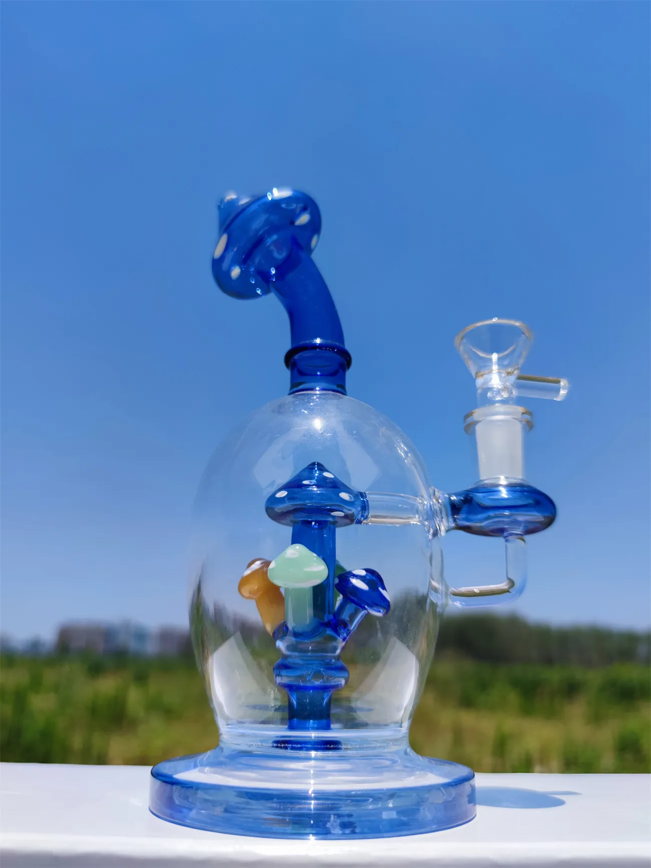 8 INCH 20 CM Blauw Paddestoel Filter Recycler Medium Glazen Bong Waterleidingen Waterpijp Gezamenlijke Tabak 14mm Kom ONS Magazijn