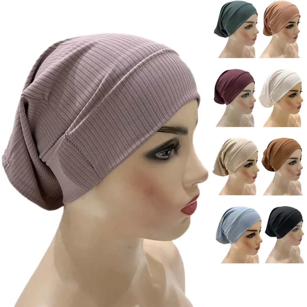 Tinta unita Donne Musulmane Interno Hijab Caps Tubo Islamico Underscarf Bone Bonnet Stretch Fascia Turbante Musulman Femme Head Wraps