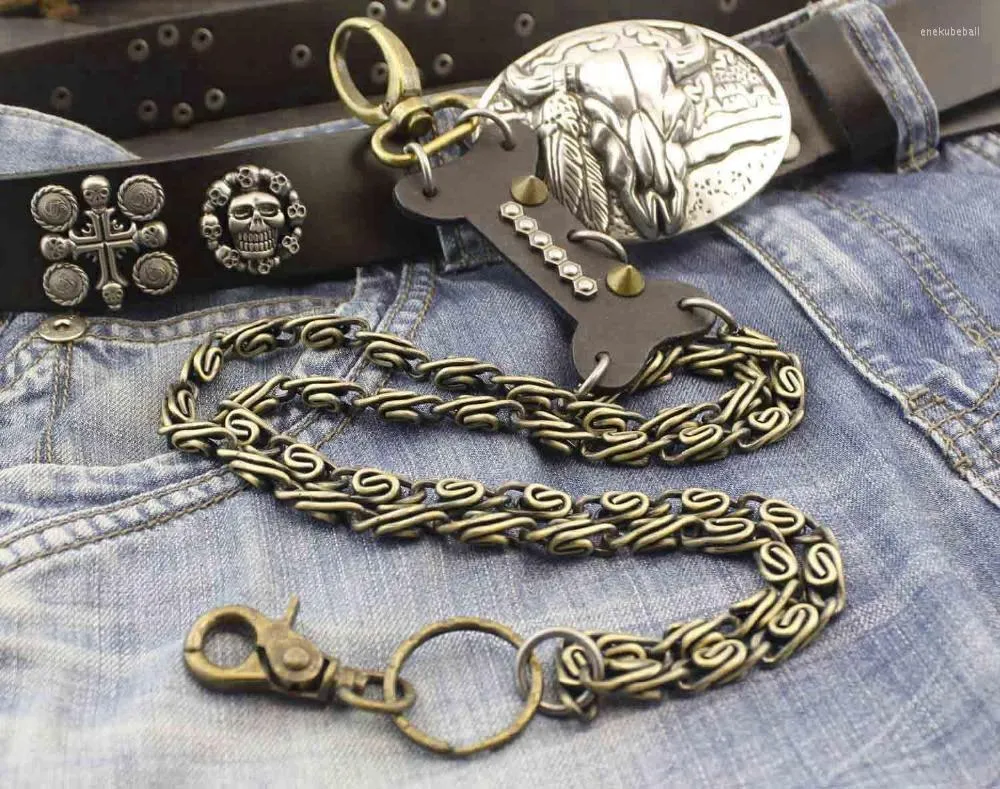 Keychains Tow Line Brass Leather Tag Biker Trucker Keychain Long Jean Wallet Link Chain X5 YL-50 ENEK22