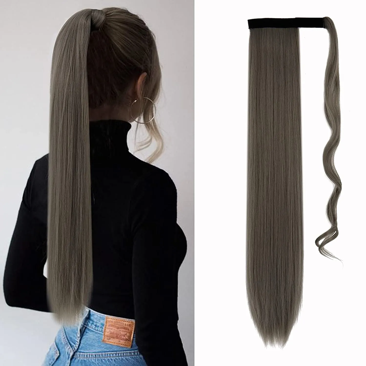 Human Hair Ponytail Extensions benadrukken vuile blonde gemengde platina blonde paardenstaarten Echte haaruitgaven één stuk 1220G wrap rond haarstuk diep grijs