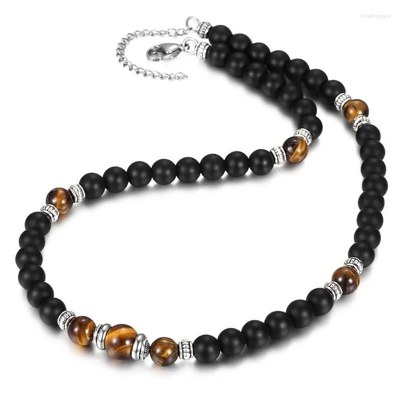 Chaînes Collier de perles en pierre naturelle pour hommes femmes fermoir à homard réglable mélangé noir mat oeil de tigre charme bijoux cadeaux LDN145Chains Heal2