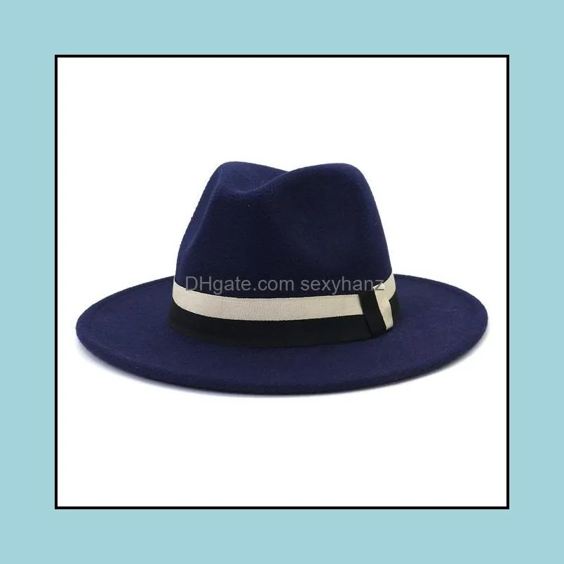felted hats wide brim fedora hats with ribbon band winter men women elegant dress formal hats panama jazz cap
