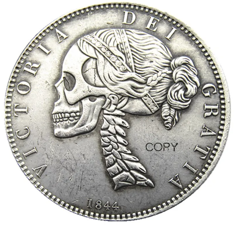 Hobo 1844/1893 Queen Victoria Young Head Silver Craft Crown Coin - Gran Bretagna Copia monete Teschio Design Ornamenti Accessori per la decorazione della casa
