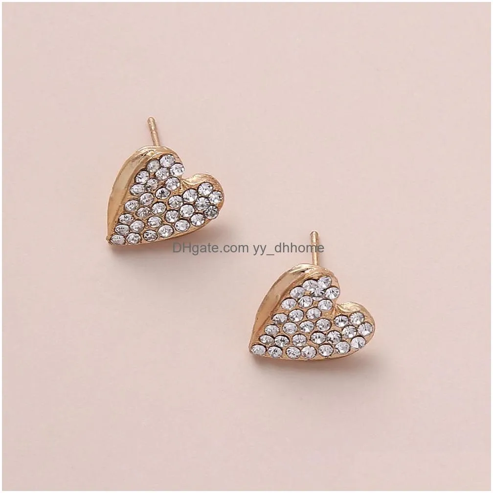 fashion jewelry heart stud earrings rhinstone cute heart earrings