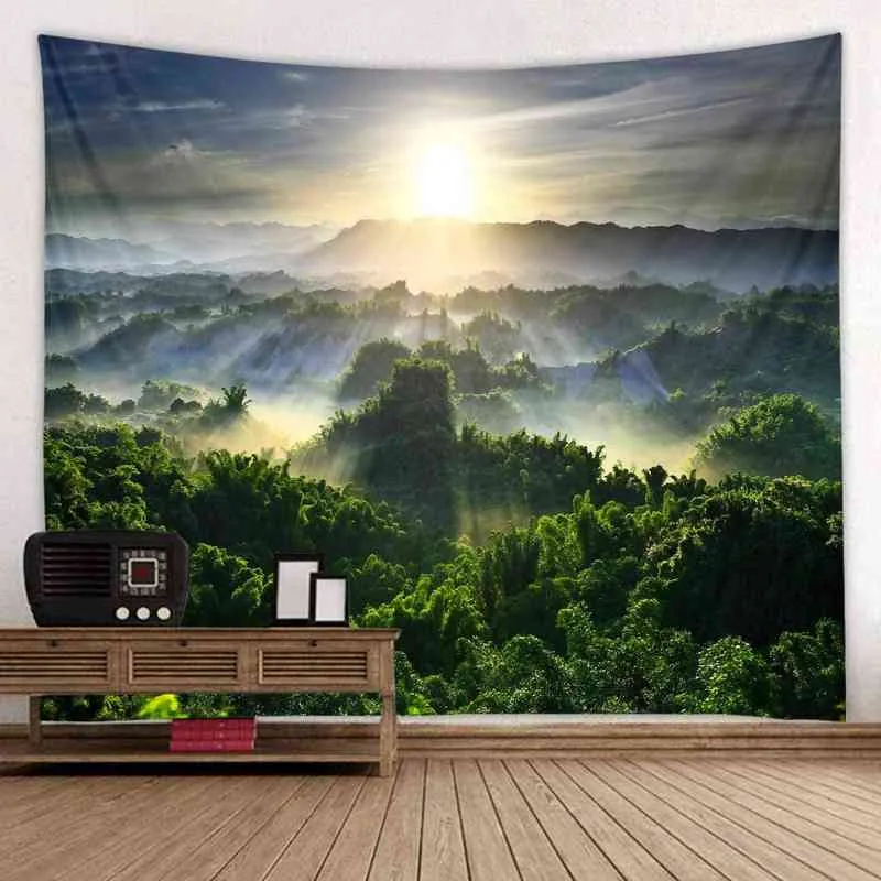 Tapisserie belle vue du soleil levant, couverture imprimée, grand tapis mural naturel