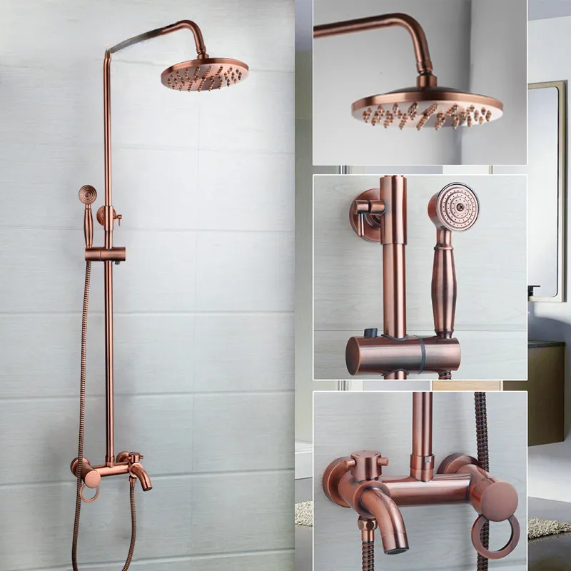 Pink Rose Gold-plated Bathroom Set Rain Shower Head Bath Shower Mixer with Hand Shower Faucet Bath Rainfall