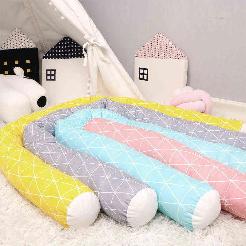 2m de cama de bebê xadrez u forma forma de algodão de algodão, roupas de cama para travesseiro de algodão para berços menino menina menina de mesa de cabeceira de cabeceira da sala de protetor J220729