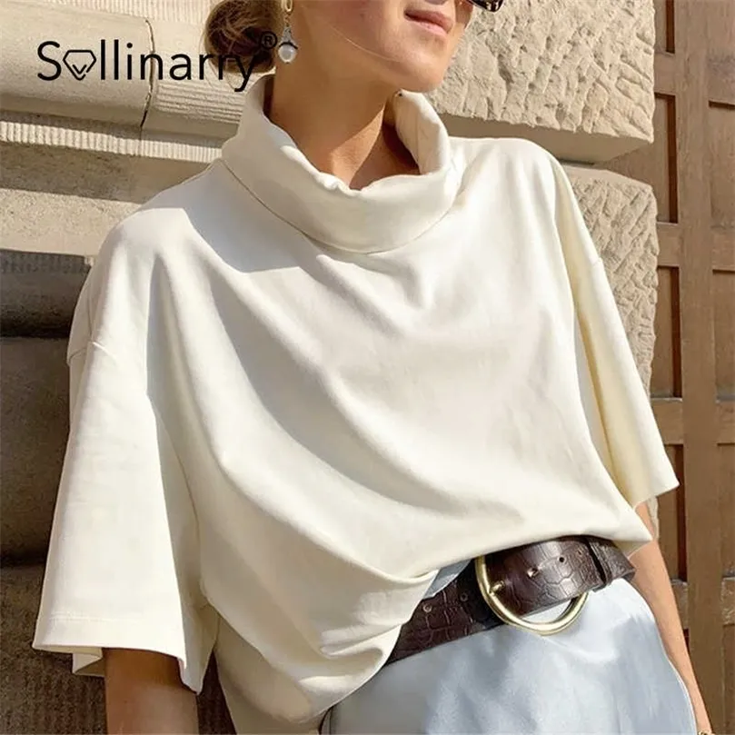 Sollinarry Casual Rollkragen Fledermaus Ärmel Frauen T-shirt Mode Tops Famale Streetwear Solide Baumwolle High Street Stil 210709