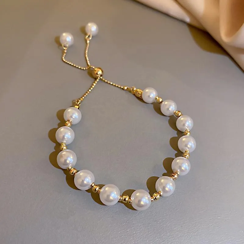 Link Chain Fashion Jewelry Nappe Round Pearl Bead Elegant Charm Bracelates for Woman Holiday Party Bracelato di lusso SL535Link