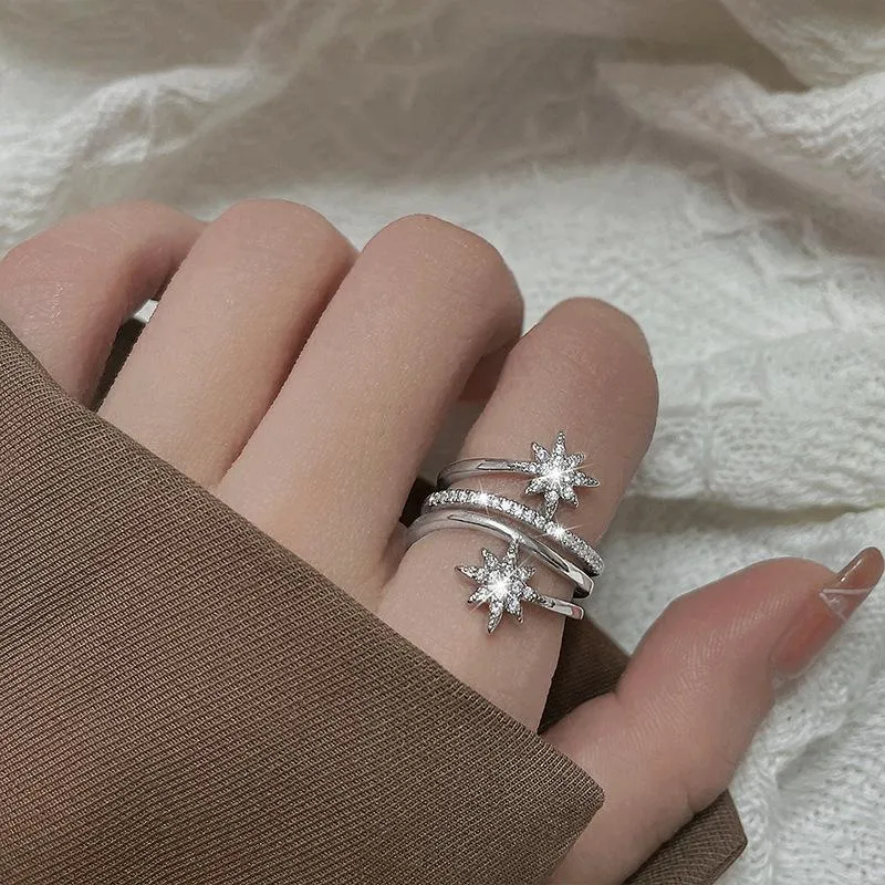 Fedi nuziali Moda in stile europeo e americano Flash Diamond Rice Star Ring Anello femminile con indice meteorico circostante multistratoMatrimonio