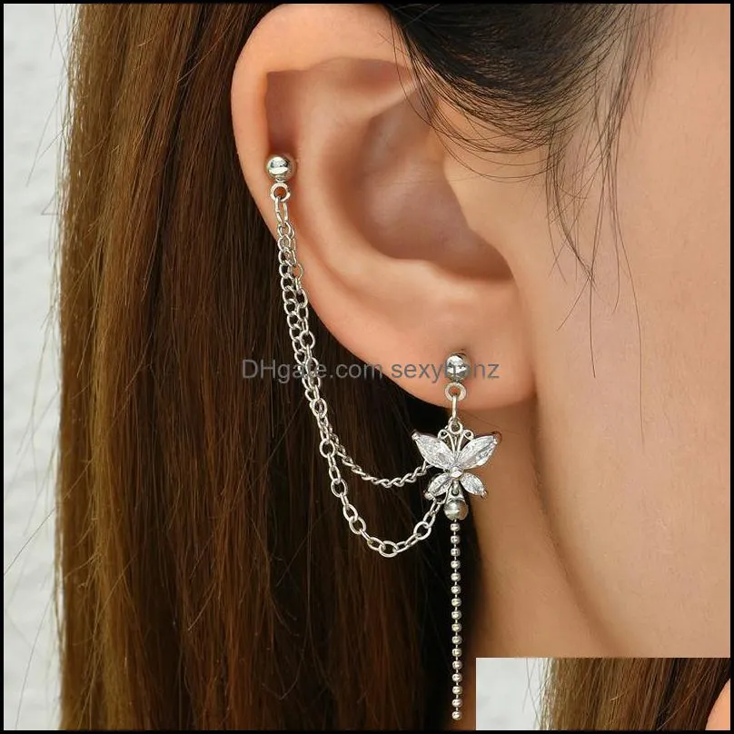 clip-on & screw back pc fashion crystal butterfly earrings for women trendy tassel clip party jewelry giftsclip-on