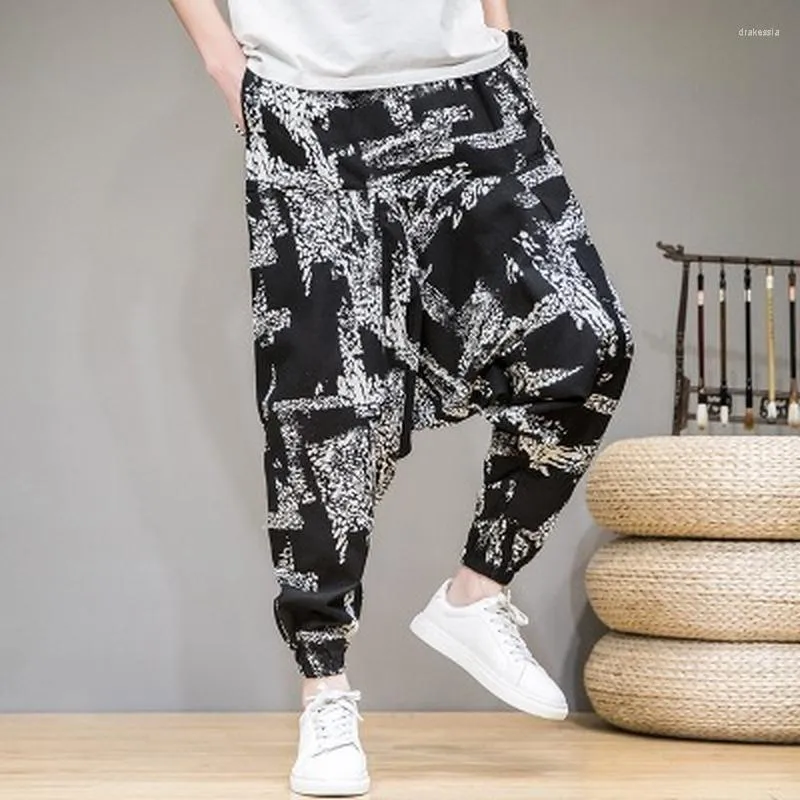 Men's Pants Linen Men's Summer Hanging Crotch Wide-legged Trousers Leggings Harem Loose Bloomers TideMen's Drak22