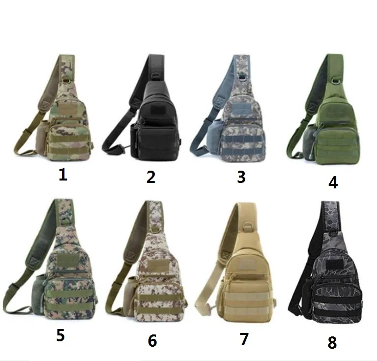 Military Camo Mini Chest Sling Bags Wear-resisting Shoulder P Molle Tactical Crossbody Army Messengers Bag for Men with Kettle Holder Outdoor Sports Travel