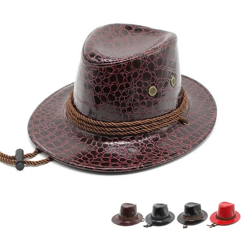 Berets Vier Jahreszeiten Unisex Cowboy Hüte PU Kunstleder Design Jazz Stil Western Frauen und Männer Flache Krempe Kappen Mode NZ0049