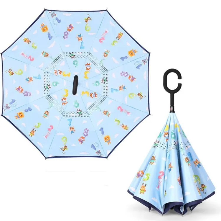 Inverted Umbrellas Handle Reverse Folding Kids Windproof Upside Down Outdoors Rainproof Umbrella Girls Boys SN4390