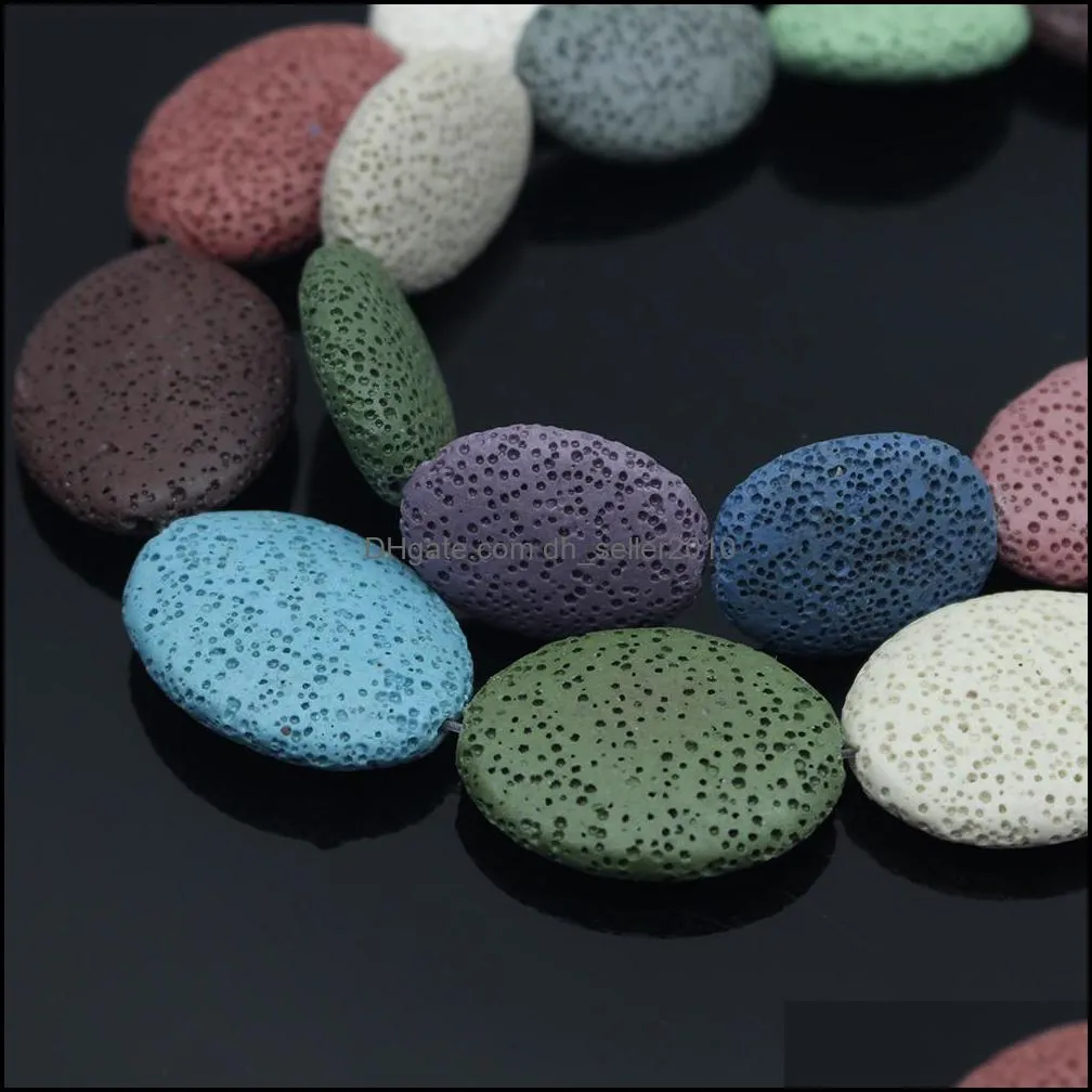 loose colorful flat oval lava stone bead diy essential oil diffuser necklace earrings jewelry making dhseller2010