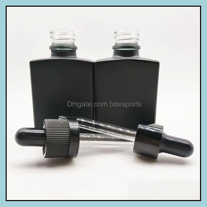 30ml Frosting  Oil Bottle Solid Black Pipette Dropper Square Perfume Liquid Glass Packing Bottles Rectangular High Quality 1 1yb