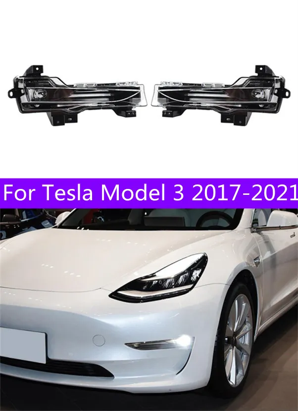 Car Front Fog Lights For Model 3 20 17 2023 Tesla DRL Projector Lens LED Turn Signal Fog Lamp Accessories Daytime Running Light